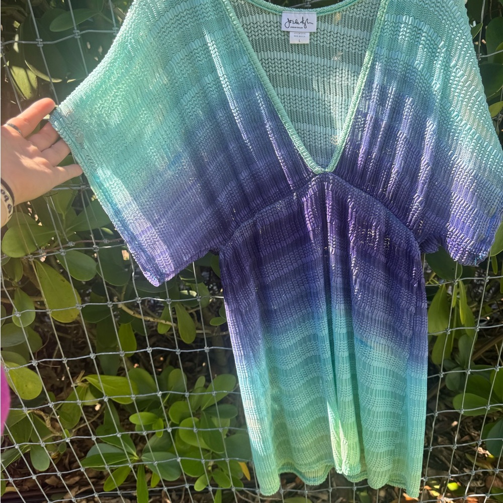 Jordan Taylor Teal and Purple Knit V-Neck Coverup